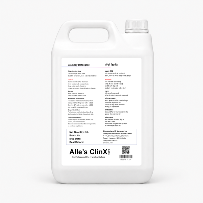 Back label of Alle’s ClinX Laundry Detergent 5L