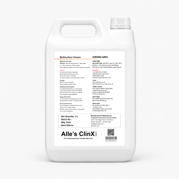 Back label of Alle’s ClinX Multisurface Cleaner 5L