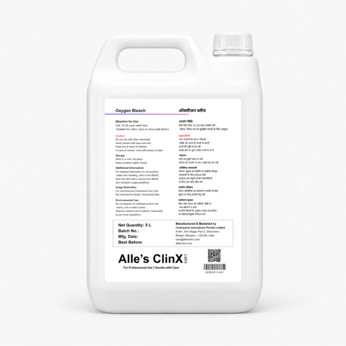 Back label of Alle’s ClinX Oxygen Bleach 5L