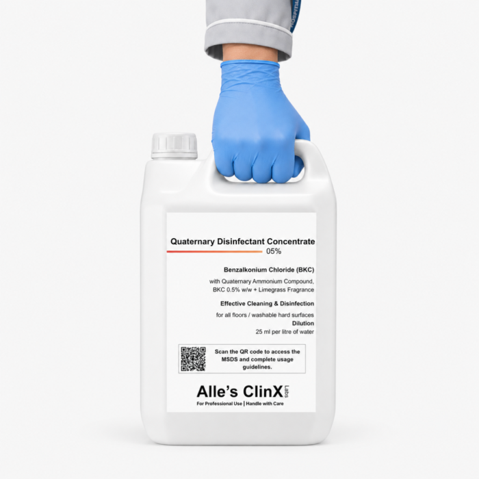 Alle’s ClinX Quaternary Disinfectant Concentrate – Product Image Alle’s ClinX Quaternary Disinfectant Concentrate product packaging