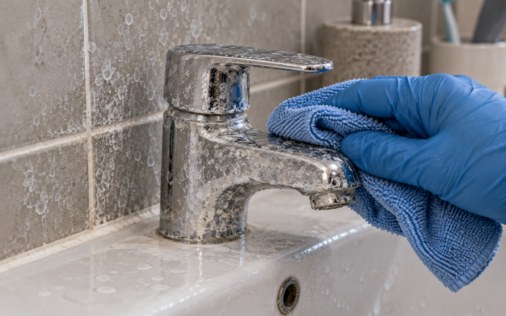 Removing Hard-Water Deposits from Taps, Tiles and Bathroom Fixtures